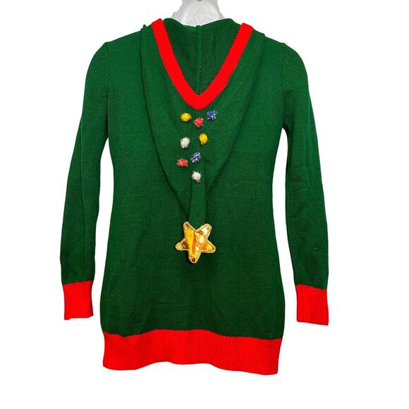 No Boundaries Santa's Helper Hoodie w/ Christmas Tree Hood Sweater Dress Size L - Picture 2 of 4